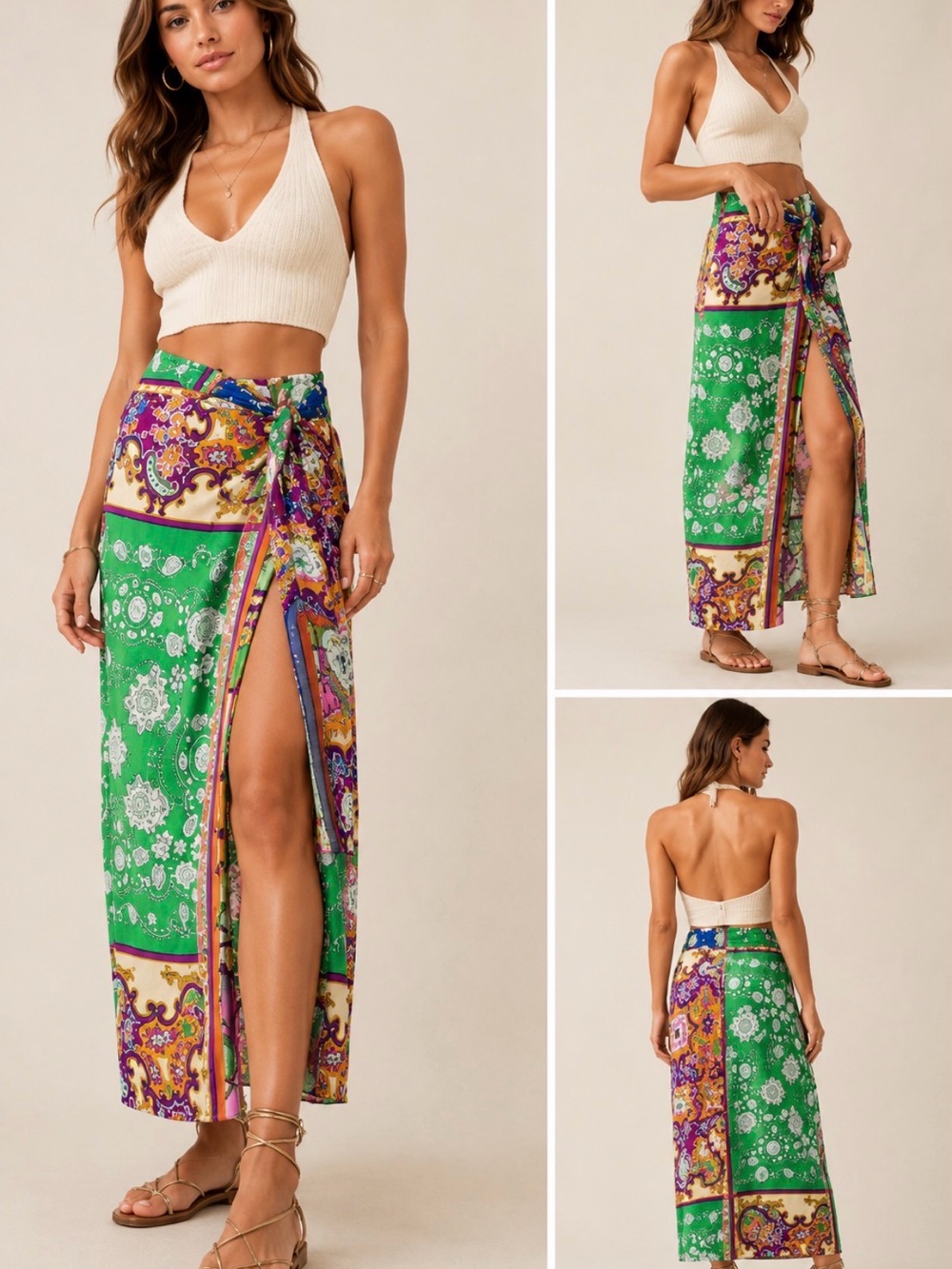 Bailey 44 Colorful Paisley Wrap Maxi Skirt Size Medium